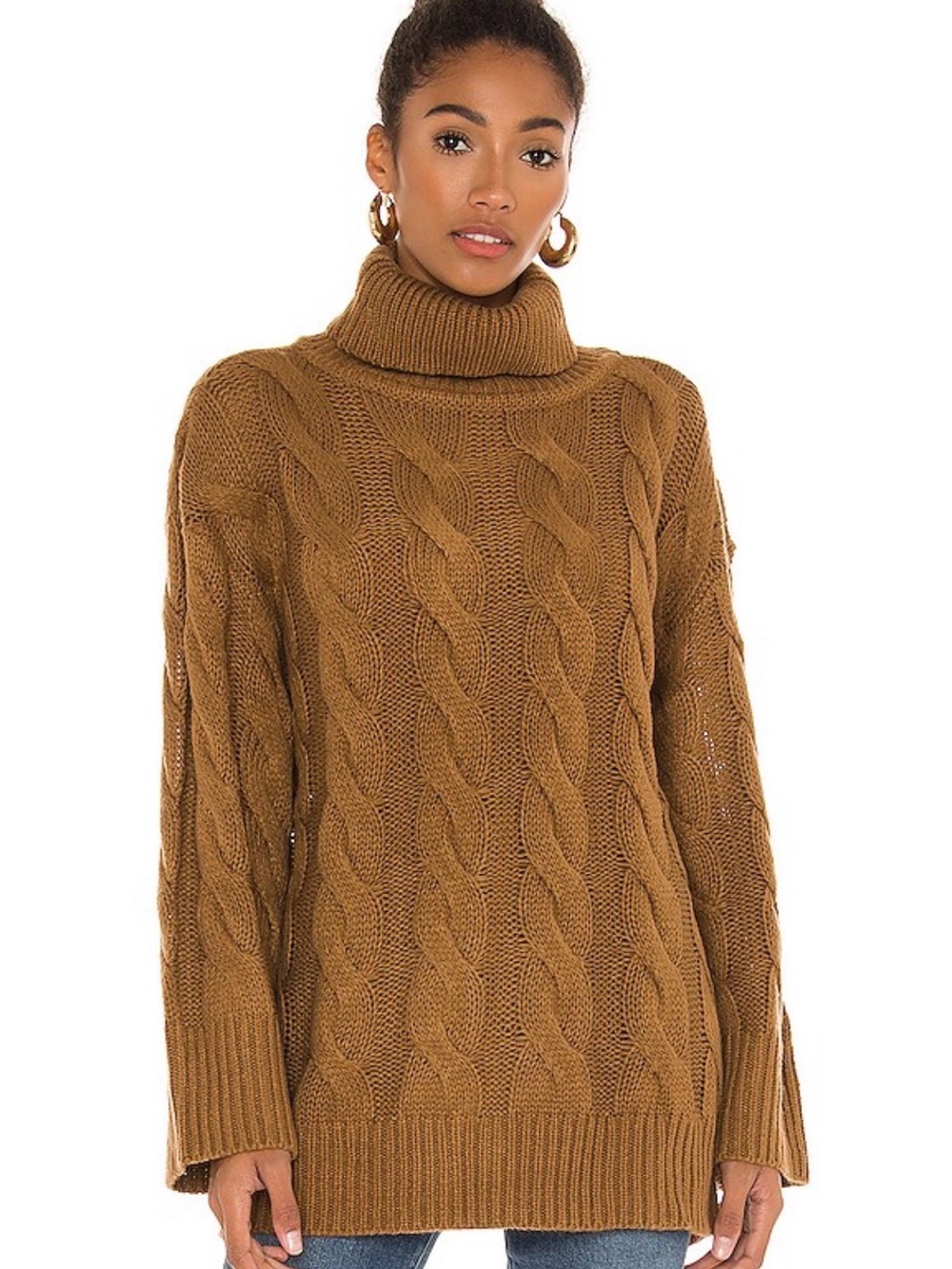 Turtleneck Cable Knit Sweater - Camel